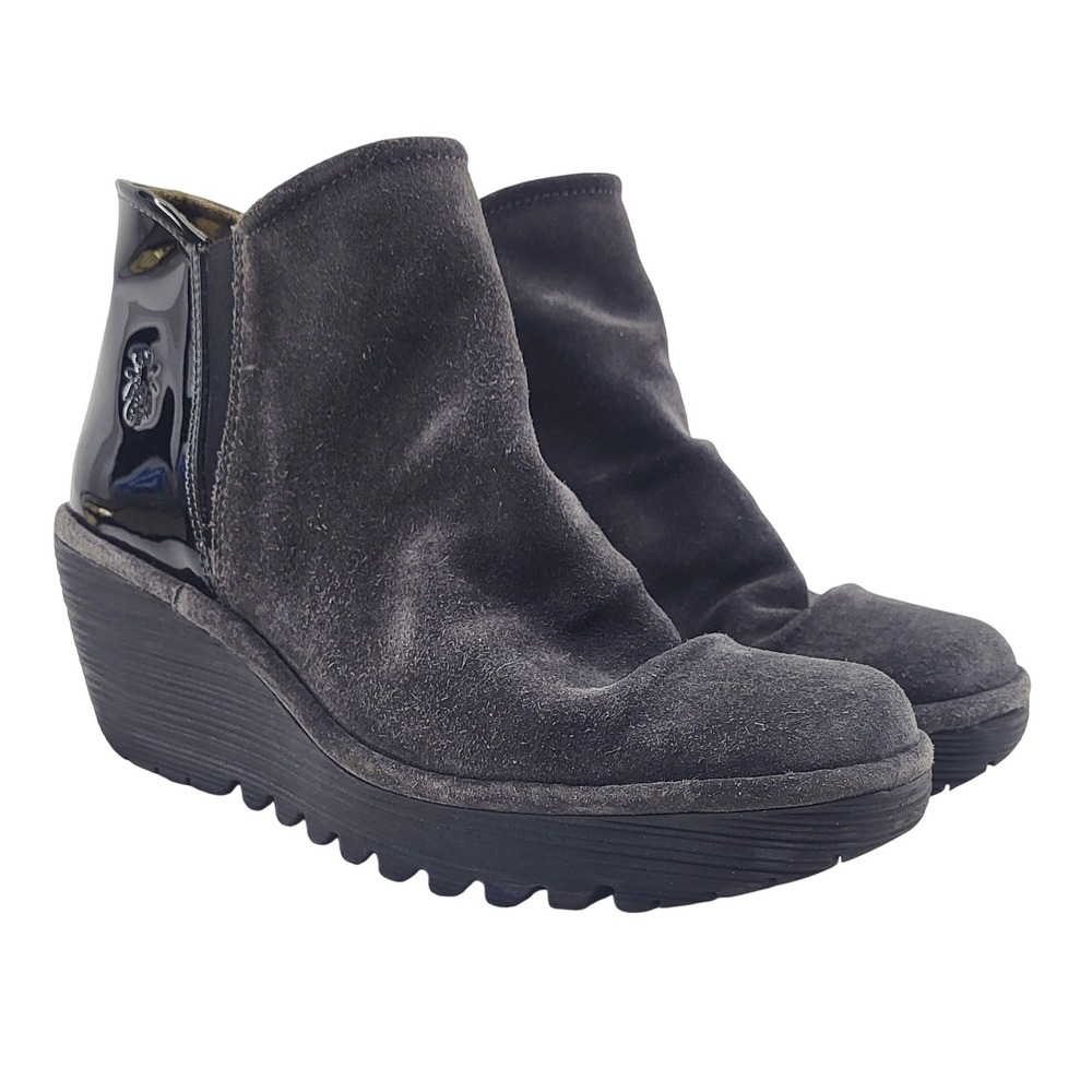 Fly London Yamy Wedge Grey Bootie - Size 8